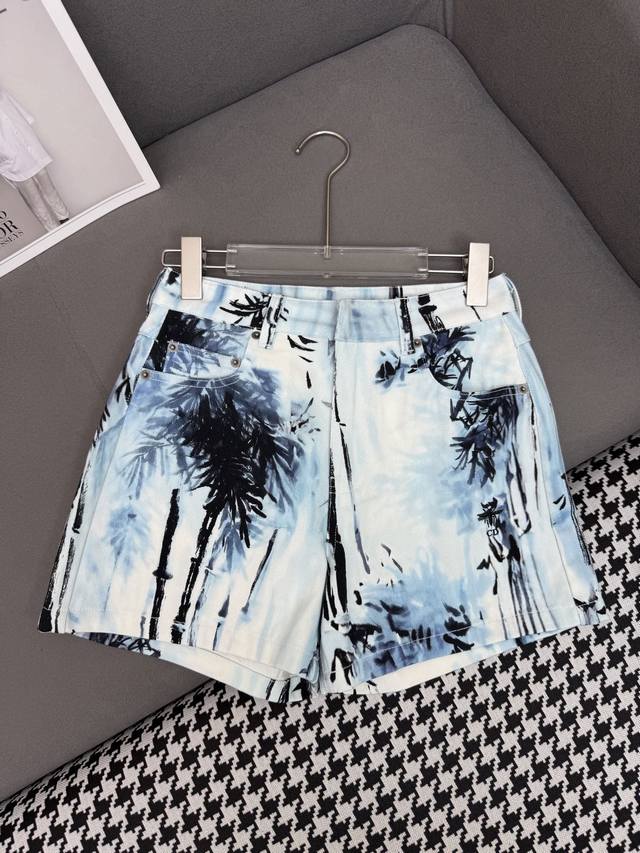 dio* 25Ss New Denim Shorts New Pattern Printed Fabric Fashionable And Generou