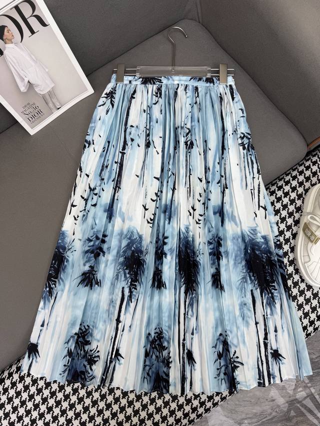 dio* 25Ss New Style Pleated Skirt New Pattern Printed Fabric Fashionable And
