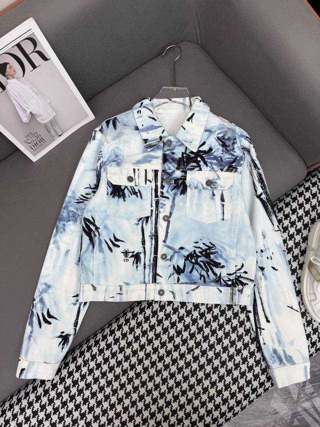 dio* 25Ss New Lapel Denim Jacket New Pattern Printed Fabric High Quality Sing