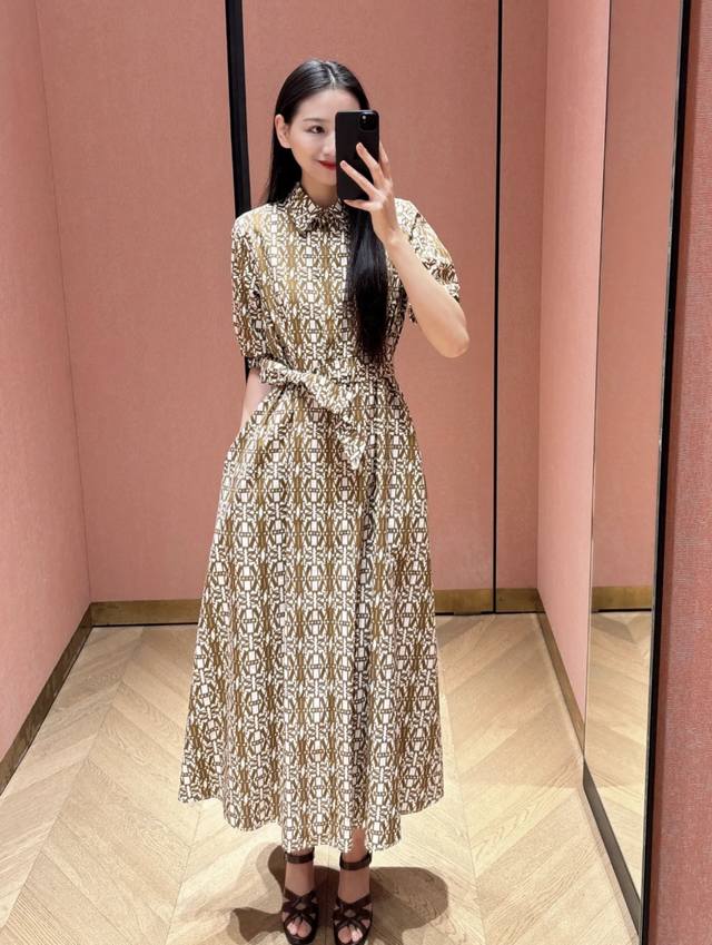 max Mar*25 New Summer Lapel Printed Belt Dress With Letter Elements Printed A
