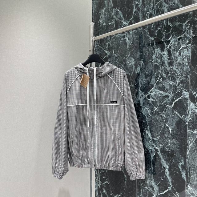 miu 25 New Summer Plaid Hooded Jacket, Literary Retro Girlish Style, Temperam