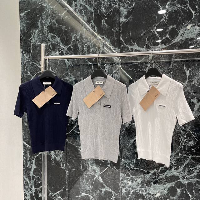 miu 25 New Summer Style Micro-Label Lapel Knitted Short Sleeves With Letter L