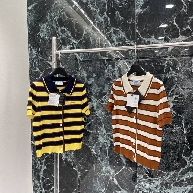 25 Summer New Striped Knitted Short-Sleeved Cardigan With Yellow And Black In