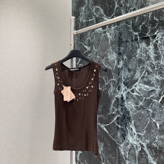 miu 25 Summer New Beaded Slim Vest, Casual Wear Is All Ins Blogger Style, Hea