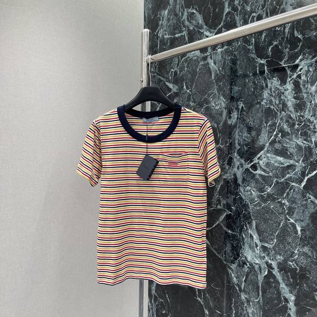 25 Summer New Striped Short-Sleeved T-Shirt With Micro-Logo. The Iconic Embro
