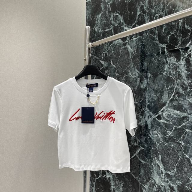 Louis 25 Summer New Short Embroidered Letter Chain T-Shirt Collar With Metal Let