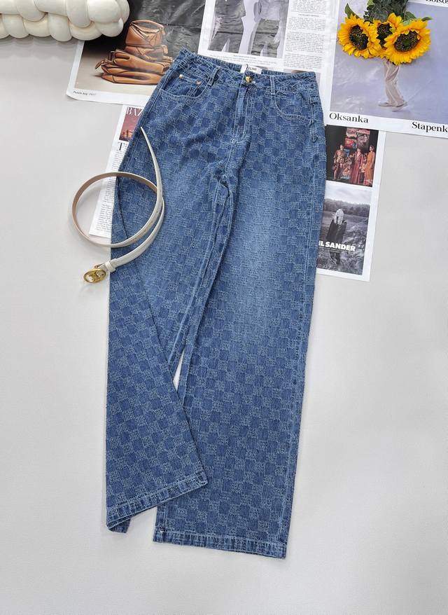 celin* 25Ss New Spring And Summer Plaid Jacquard Arc De Triomphe Belt Denim T