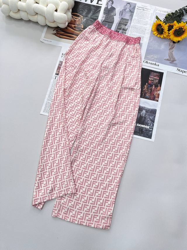 fendi Ribbon Contrast Color Wide-Leg Trousers Customized Yb Imported Twill Th
