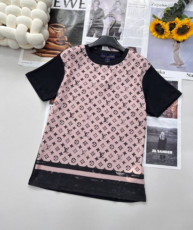 louis Vuittou2025 New Patchwork Printed Letter Short-Sleeved T-Shirt Customiz