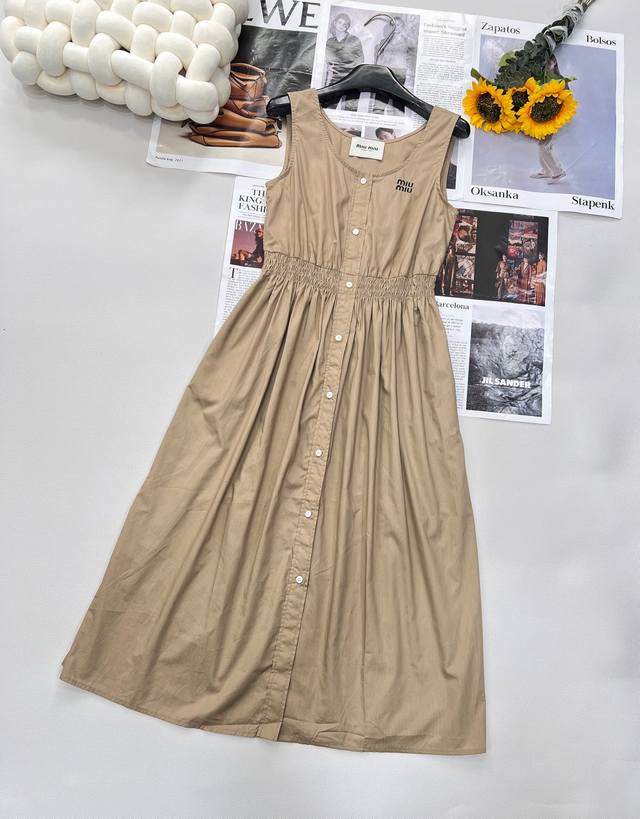 miumiu2025Ss New Sleeveless Vest Dress Customized Yb Twill Cotton Material, C