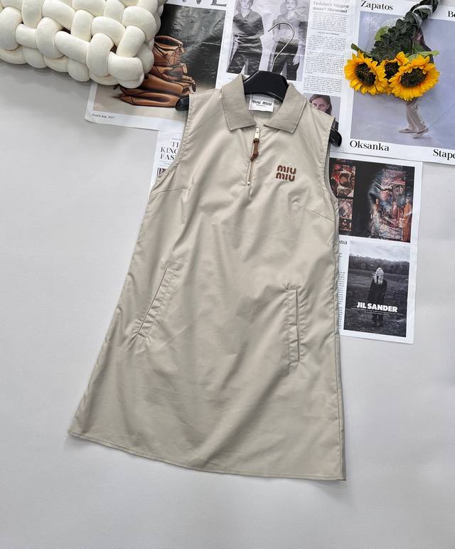 miumiu New Sleeveless Dress With Lapel Zipper Design. Wear It Alone Or With A
