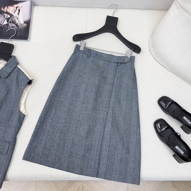 High-End Outfit Pd 25Ss Spring And Summer Latest Gray Striped Suit Mid-Length Sk