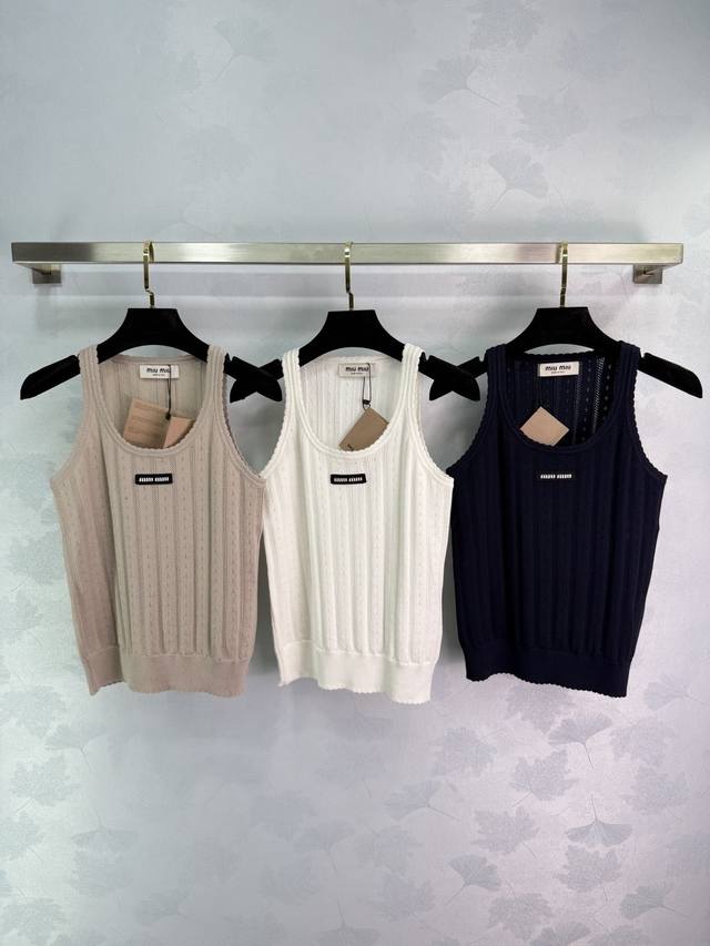 miumi*2025 New Arrivals Letter Knitted Vest Customized Yb Tencel Yarn Weaving