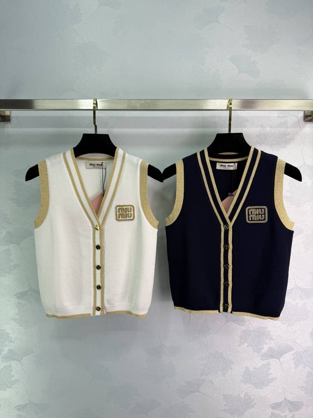 miumi*2025 New Arrivals Contrast Color Hemming Knitted Vest Customized Yb Sil