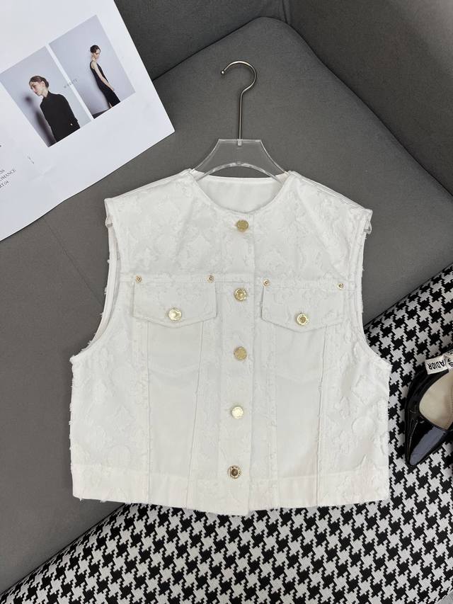 louis Vuitto* 25Ss New Denim Sleeveless Top With Old Flower Jacquard Fabric,