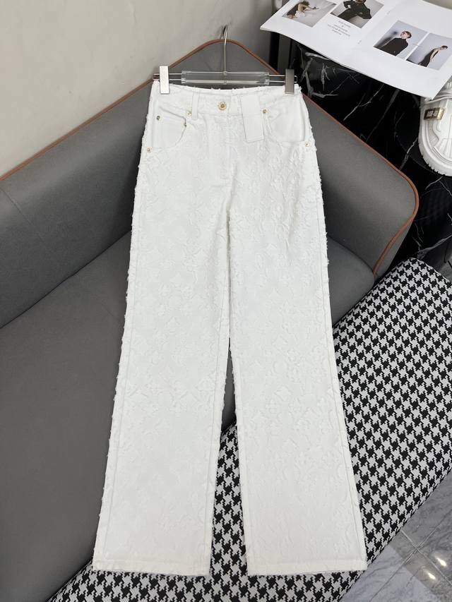 louis Vuitto* 25Ss New Denim Straight Pants Old Flower Jacquard Fabric Fashio