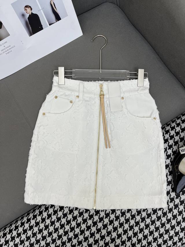 louis Vuitto* 25Ss New Style Front Center Zipper Denim Skirt Old Flower Jacqu