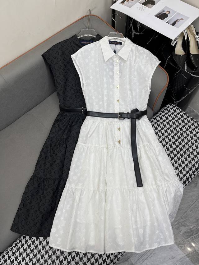 louis Vuitto* 25Ss New Lapel Dress With Old Flower Jacquard Fabric And Belt,