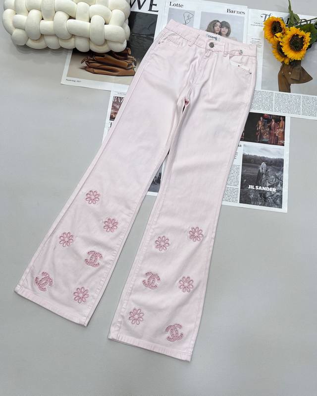 25 Summer New Product Ch Chanel Style Two-Color Hollow Embroidery Micro-Flare