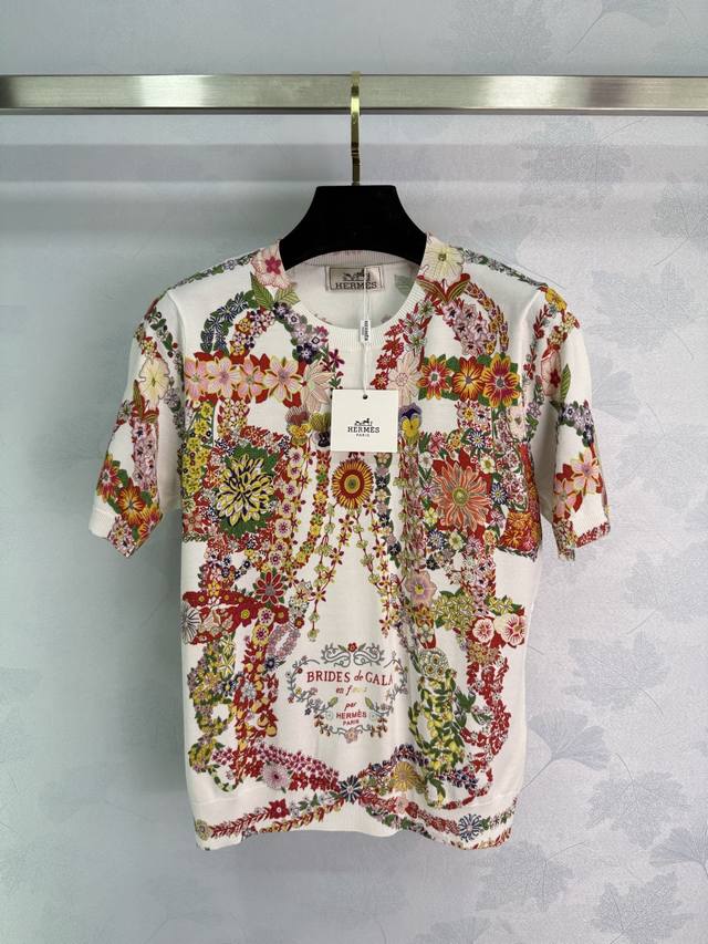 herm* Floral Print Short Sleeve Sweater Classic Brides De Gala Pattern Colorf