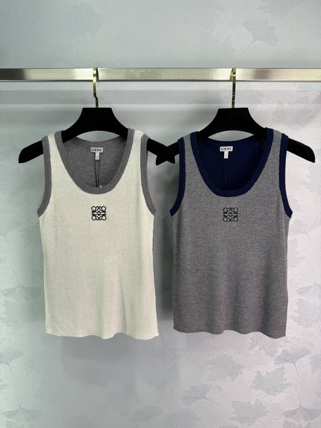 loew*Summer Embroidery Two-Tone Knitted Vest Classic Design White And Gray Tw