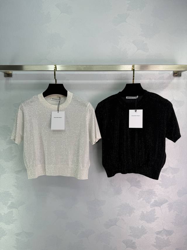 Alexander Wang Short-Sleeved Sweater With Round Neck Design, Black And White, Su