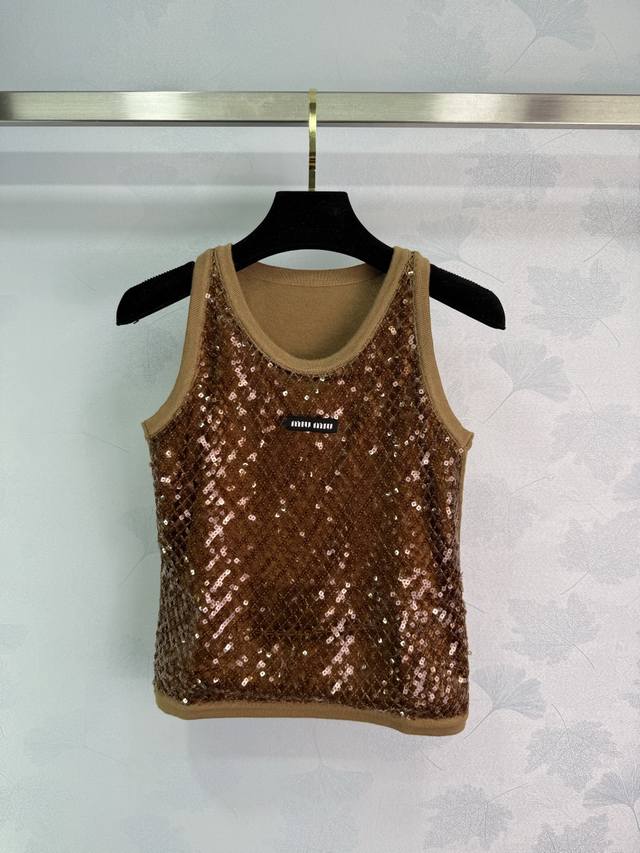 miu*Sequin Back Piece 2025 Regular Knitted Cut All Over The Body Shining Brow