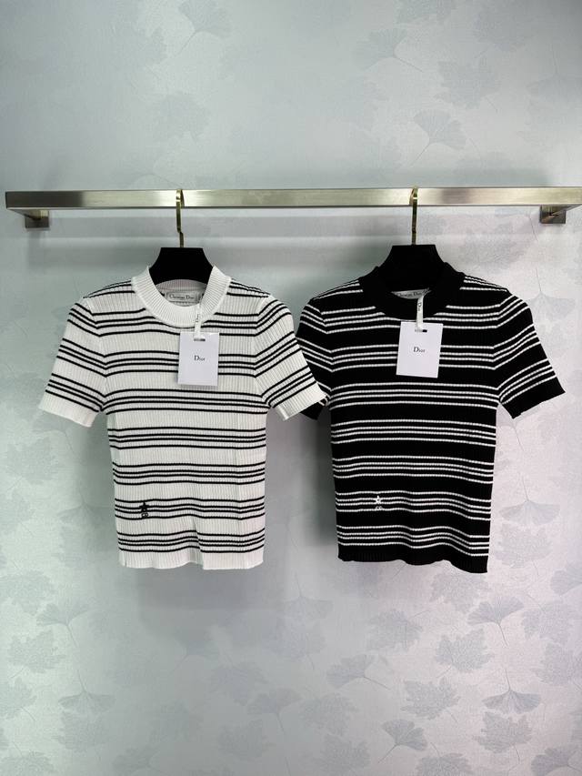 dio* New Summer Style Round Neck Striped Short Sleeves Available In Black And