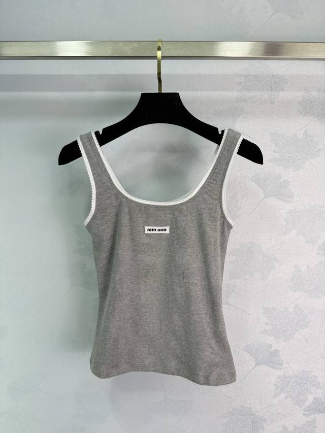 miumi* 25Ss New Spring And Summer Letter Micro-Logo Lace VestExclusive High-E