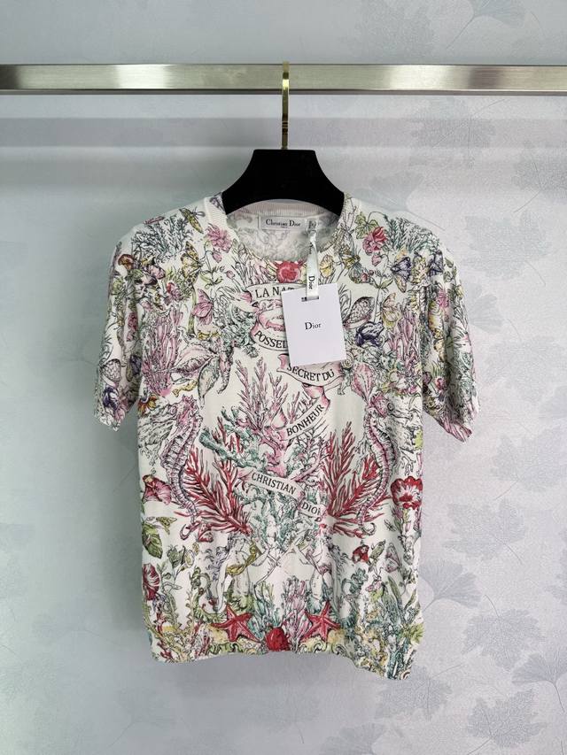 dio* 2025 Spring And Summer Latest Series Round Neck Printed Knitted Short Sl