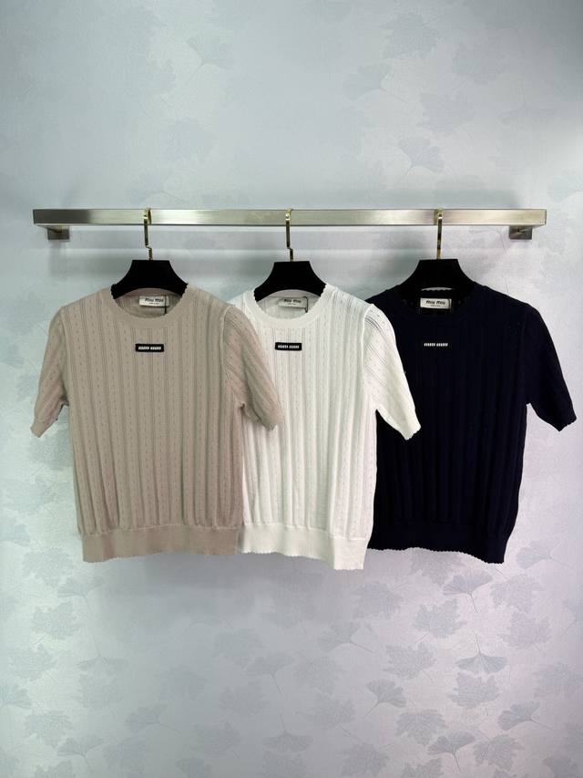 miumi*2025 New Arrivals Letter Knitted Short Sleeves Customized Yb Tencel Yar