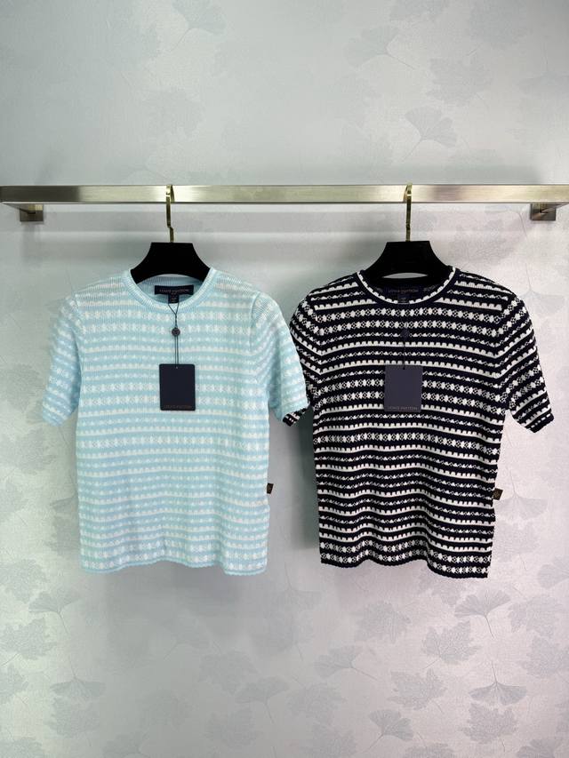 louis Vuitto*2025 New Arrivals Striped Round Neck Knitted Short Sleeves Custo