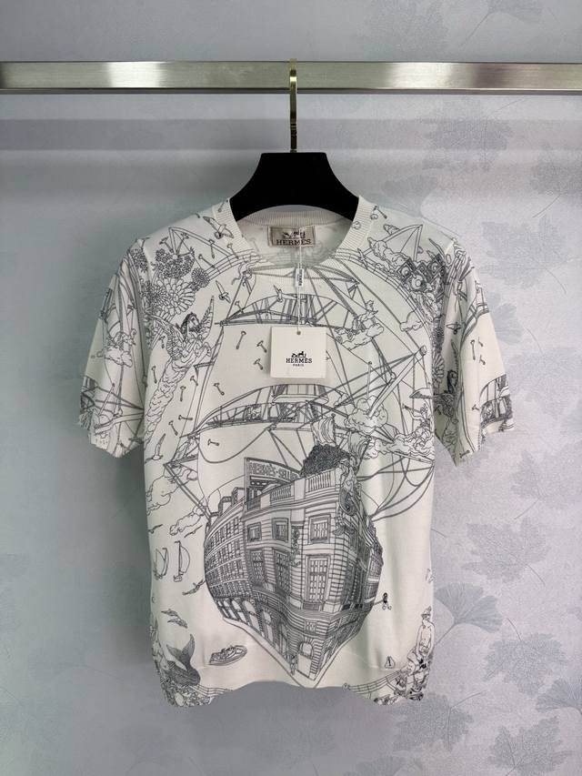 Hermes* 2025 Spring/Summer Pirate Ship Totem Knitted Short Sleeve Customized Yb