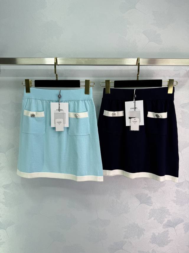 chane*2025 New Arrivals Chain Short-Sleeved Top Skirt Set Customized Yb Wool