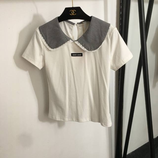 Style No. 20253204 Miumi* New Collar Logo Lace Baby Collar Short Sleeve T-Shirt