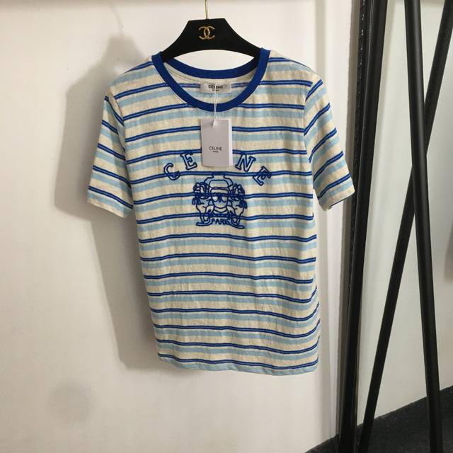Style No. 20253197 Celin* New Logo 3D Embroidery Perspective Cotton Striped Shor
