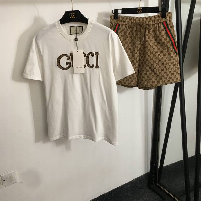 Style No. 20253195 Gucc* New Set Logo Embroidered Short Sleeve T-Shirt + Old Flo