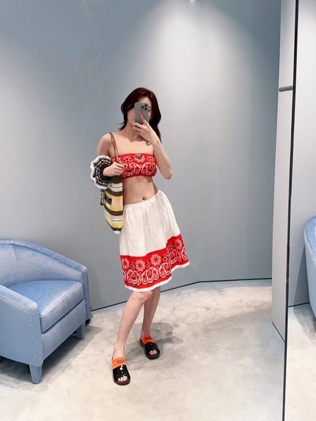 Tube Top Skirt Miumi* 25Ss New Spring And Summer Logo Cashew Color Elastic Tube