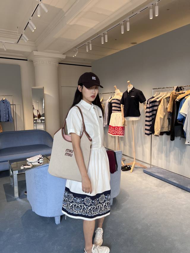 miumi* 25Ss New Spring And Summer Logo Bohemian Style Shirt-Style Short-Sleev