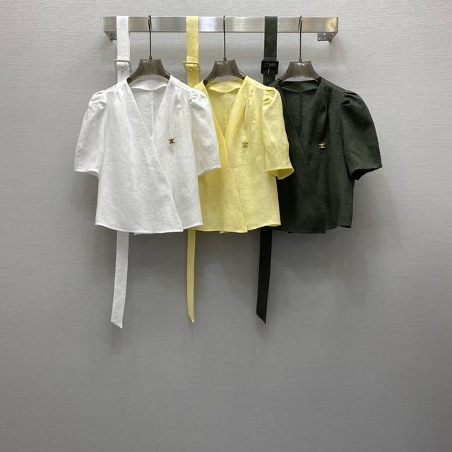 ce*25Ss Waist-Tightening Belted Puff Sleeves Fashion Short Top With Belt Incl