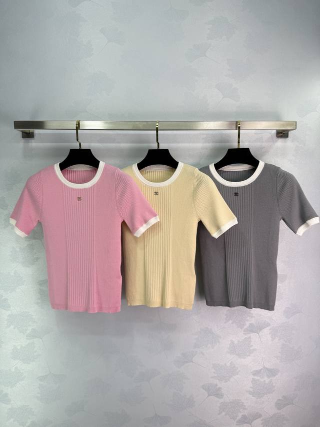 chane* Beach Spring And Summer New Products Contrast Color Slim Fit Knit Top