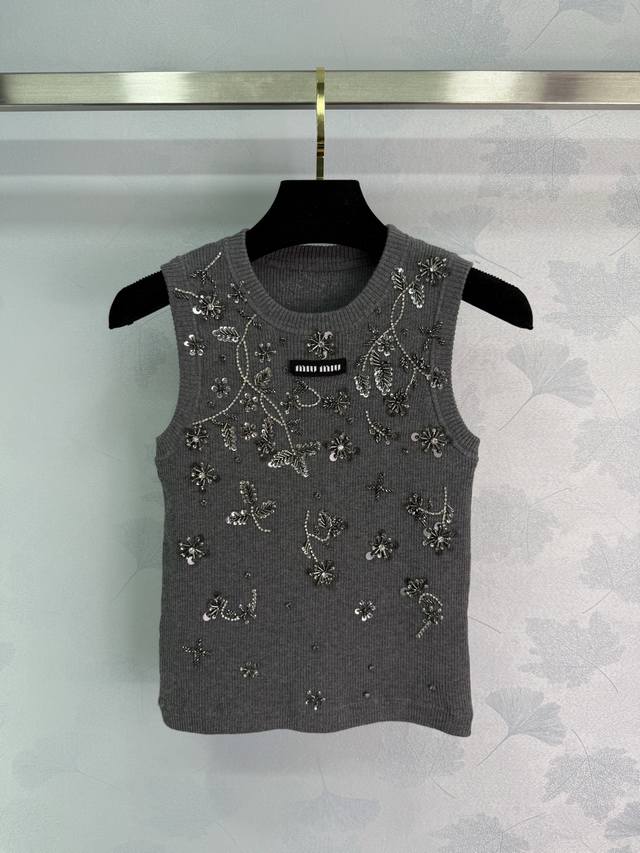 miumi*2025 New Arrivals Heavy-Duty Beaded Rhinestone Knitted Vest Customized