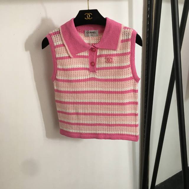 Style No. 20253188 Chane* New Flocked Logo Colorblock Striped Hollow Lapel Knitt
