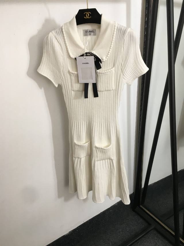 Style No. 20253183 Chane* New Camellia Bow Brooch Lapel Waist Knit Short Sleeve