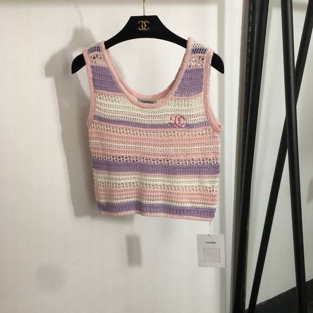 Style No. 20253177 Chane* New Chanel Logo Embroidery Color Matching Hollow Knitt