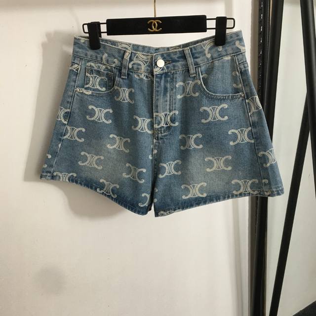 Style No. 20253170 Celin* New Arc De Triomphe Logo Printed All-Match Denim Short