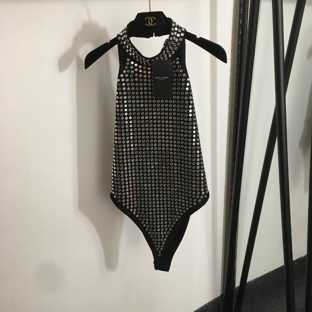 Style No. 20253163 Ysl* New Mirror Reflective Rivet Decoration Halter Neck Backl