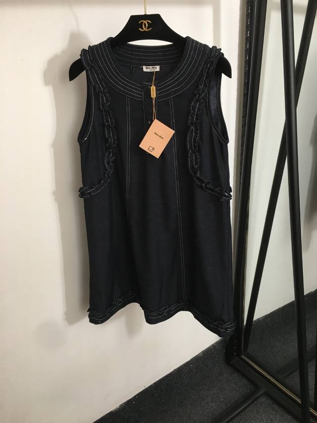 Style No. 20253159 Miumi* New Ruffled Denim Vest Dress Black Sml Size Bust 88 Le