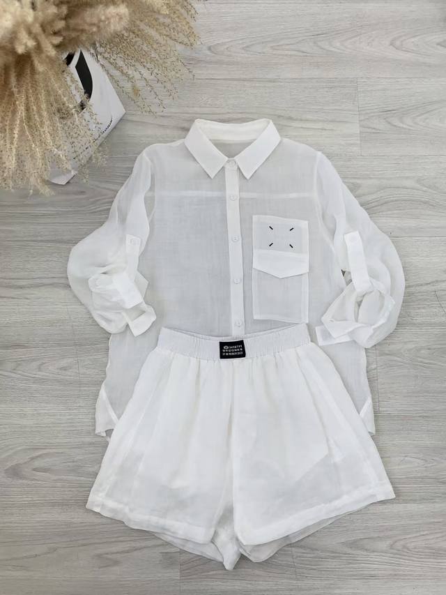 Hot Item In Stock Original Quality Mm6 2025 Spring And Summer New Lapel Shirt An