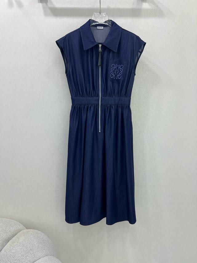 loew*25 New Denim Small Lapel Zipper Dress Chest Pocket Logo Embroidery Custo